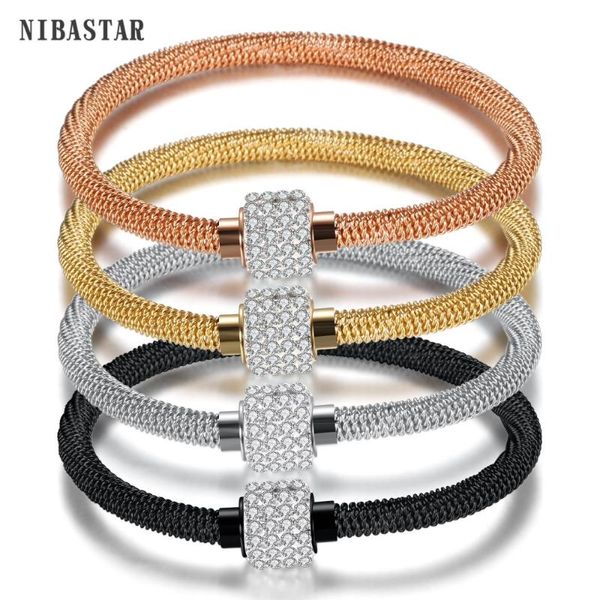 

bangle 4colors plated stainless steel bracelet with europe crystal magnetic clasp bracelets & bangles for women, Black