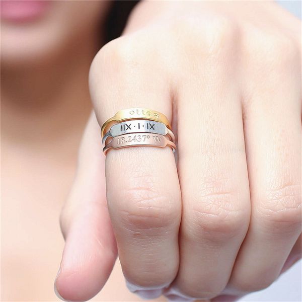 Benutzerdefinierte 1 Stück stapelbares Namensschild mit Gravur, inspirierender Ring für Frauen und Mädchen, Roségoldfarben, Bague-Schmuck, Geschenke