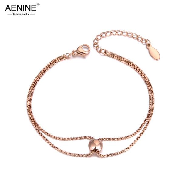 

aenine trendy style double layers charm bracelets bangle for women stainless steel box chain bohemia summer jewelry ab19058, Black