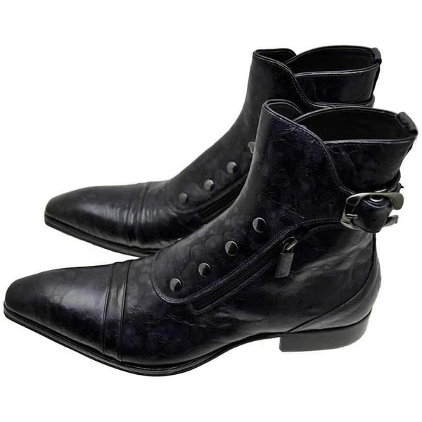 

men male man plus size ankle boots low heels matin shoe mens vintage pu leather zapatos de hombres personlizar zapatos m0733, Black