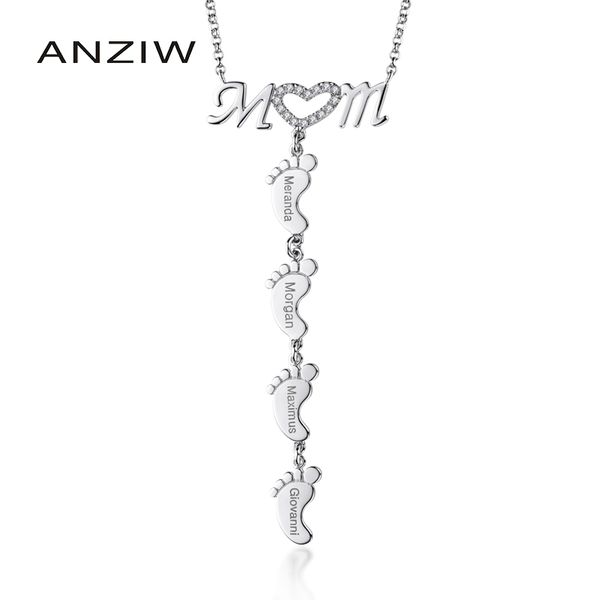 

fashion baby feet and mom necklace custom name necklace personalized jewelry lady handmade nameplate pendant jewelry, Silver