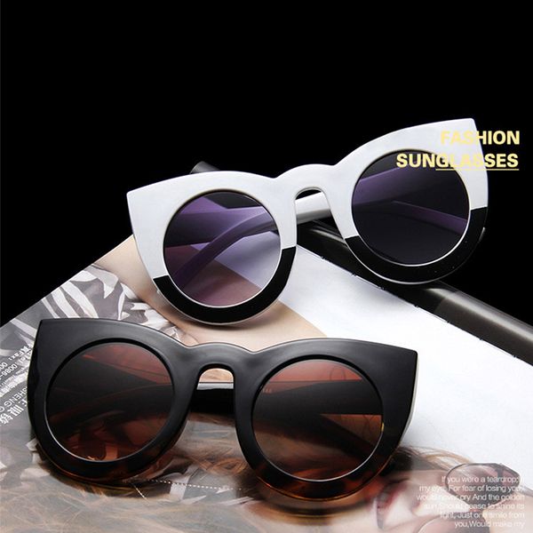 

sunglasses 2021 cat eye women tinted color lens men vintage shaped sun glasses female eyewear blue brand designer, White;black
