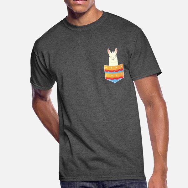 

pocket cute llama drawing happy face gift idead t shirt men design tee shirt size s-3xl homme loose building spring normal shirt