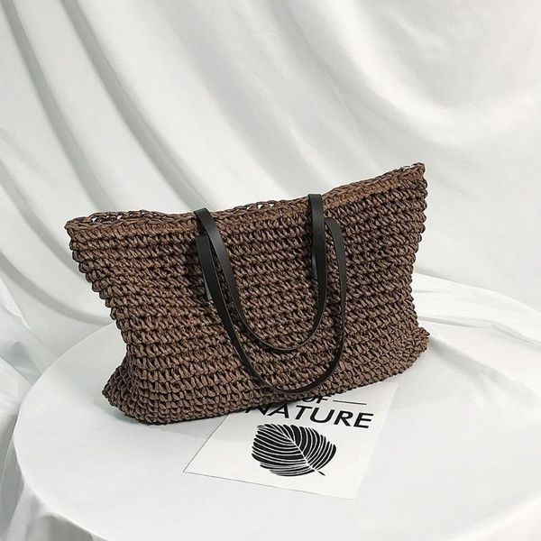

quality straw female shoulder bags large capacity handmade tote bag for women new summer weaving ladies beach bag big bohemian