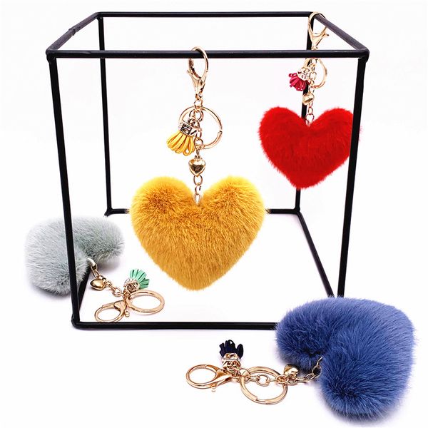 

new tassel peach heart keychain cute bag pendant heart-shaped plush car key chain ring pendant good quality, Silver