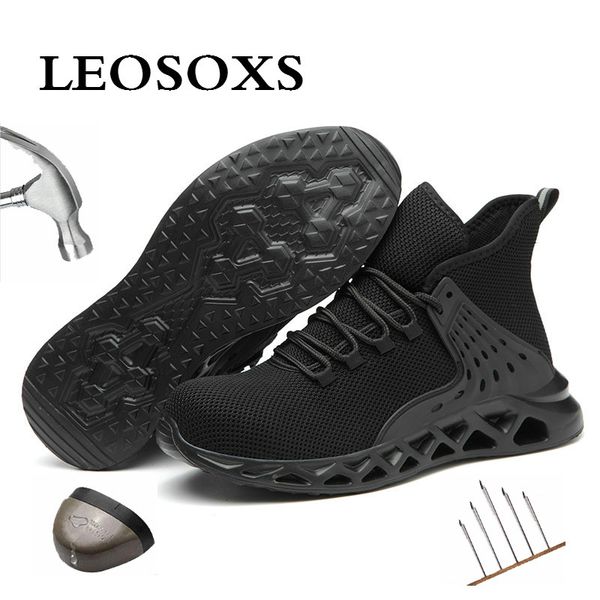 

leoxose summer breathable boots working steel toe anti-smashing construction safety work sneakers work safety shoes for men, Black
