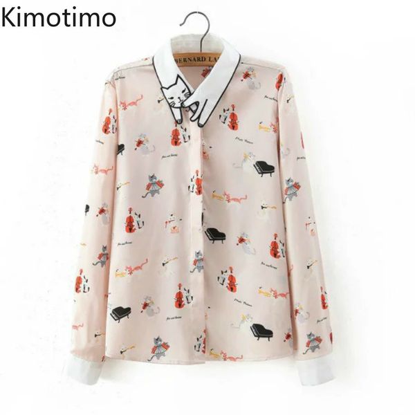 

kimotimo vintage women blouse long sleeve cat embroidery autumn sweet kawaii chic blusas largas casual women shirt and blouse, White