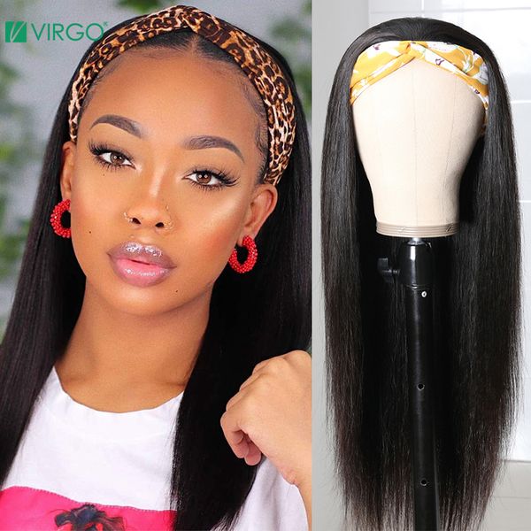 

lace wigs virgo headband wig natural straight human hair with remy brazilian full machine made for women 150%, Black;brown