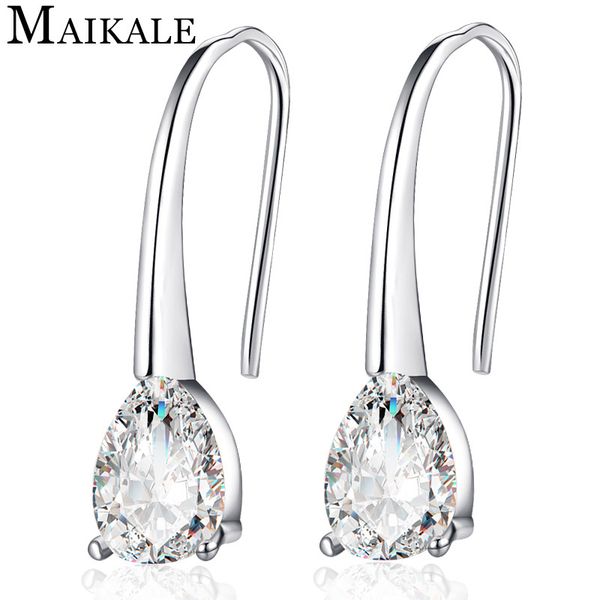 

maikale new fashion water stud earrings white black cubic zirconia gold long earring hooks for women jewelry gift brincos bijoux, Golden;silver