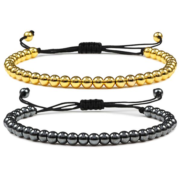 

fashion men bracelet hematite gold silver color beads charm handmade weave adjustable bracelets bangle accessories women jewelry, Black