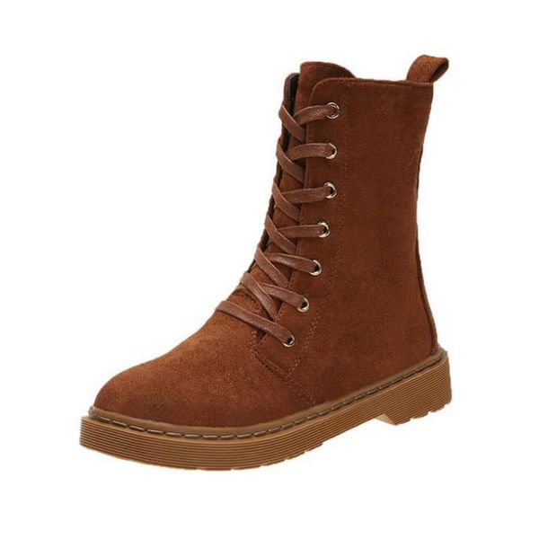 

autumn and winter 2020 new women's boots flat heel round suede lace up fashion women's short boots thin, Black