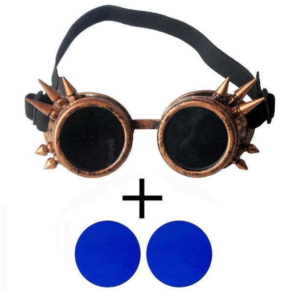 

c.f.goggle vintage retro eyewear gothic cosplay rivet steampunk goggles glasses welding punk glasses with colourful lens, White;black