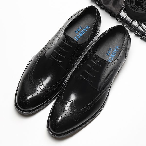 

new fashion men's formal wedding casual single dress brown classic shoes for men suede leather business brock british large size, Black