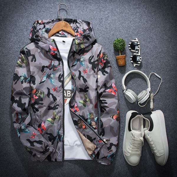 

women's zipper windbreaker camouflage print coats jacket female butterfly 2020 spring autumn long sleeve hooded lady coat, Black;brown