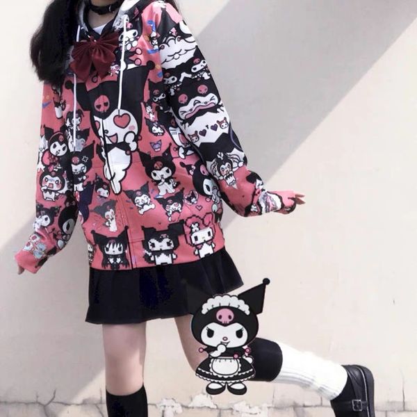 

kuromi jacket japanese anime two yuan large size cute soft sister harajuku style zipper jk uniform womens jackets and coats, Black;brown