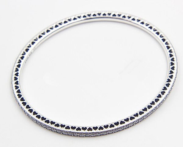 

high-quality 925 sterling silver twinkling forever bangle with clear cz barrel clasp for european charms and beads, Black