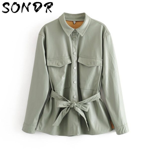

plus size leather jacket coat women pu leather jacket elegant long sleeve with belt ladies casual women pu coat, Black;brown