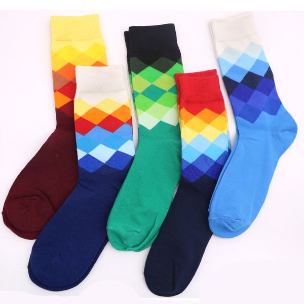 

1/2pair men socks plaid male socks compression business warm autumn winter men colorful crew male calcetines hombre, Black