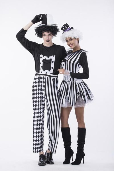 

costumes halloween and fancy dress party womens mens theme costume clown couples cosplay clothes designer circus, Black;red