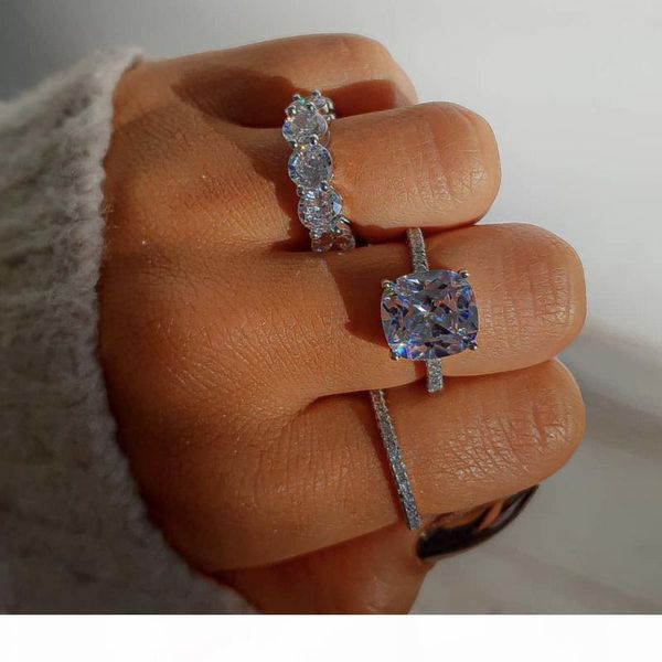 

luxury 925 sterling silver created moissanite finger rings set eternal wedding engagement z gemstone rings for women jewelry, Golden;silver