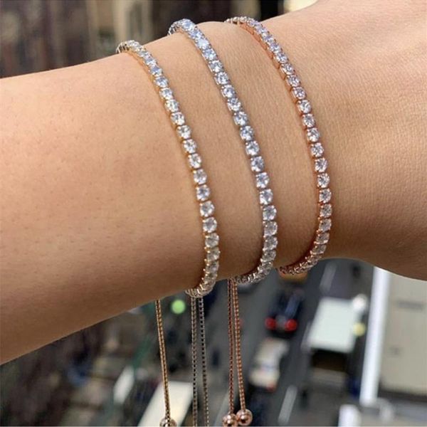 

luxury one row cubic zirconia adjustable bracelet for women shiny colorful rhinestone crystal link chain bracelet jewelry gift, Black