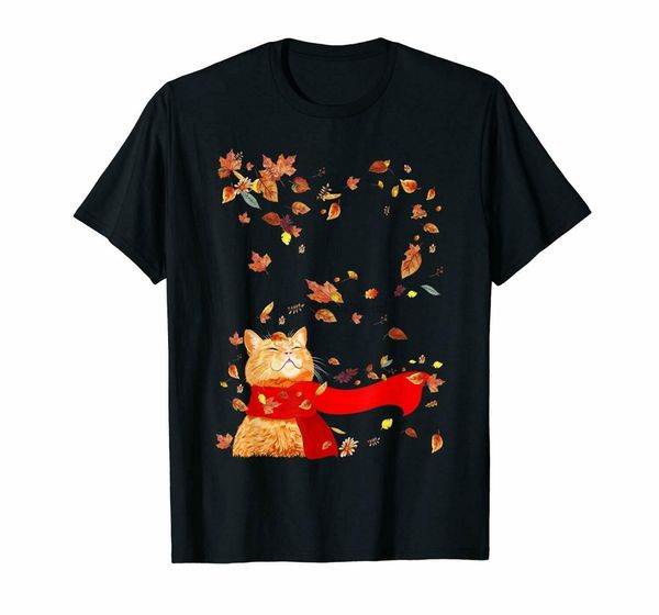 

maple leaf fall cat привет осень смешные cat kitten любители черная футболка s-3xl лозунги индивидуальные tee shirt