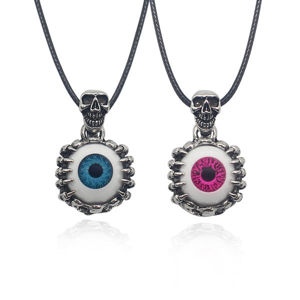 

pendant necklaces fashion hip-hop punk evil eye necklace red blue rhinestone eyeball zinc alloy skull rope chain charm jewelry gift, Silver