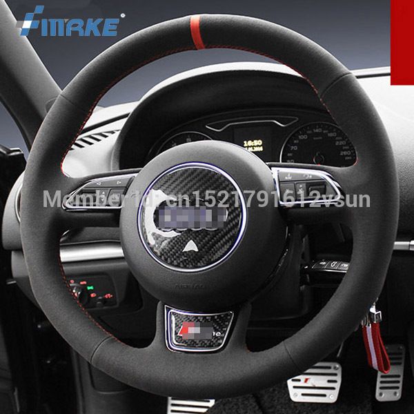 

for audi a3 hand-stitched anti-slip black suede red thread diy steering wheel cover