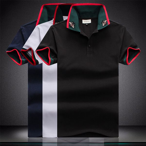 

new spring luxurious autumn men casual polo shirt t shirts men polo tshirts snake bee embroidery high street mens polos t-shirt, White;black