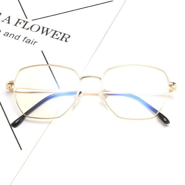 

trend full frame metal glasses frame fashion irregular polygon personality flat mirror can be equipped with myopia glasses, Black