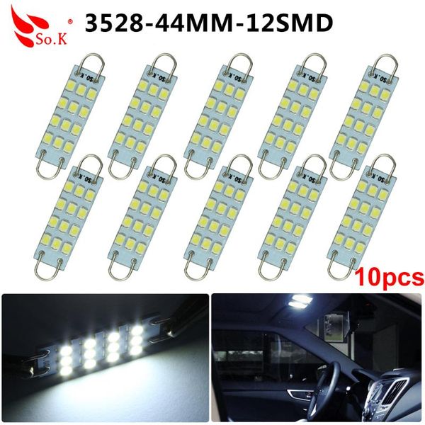

10pcs festoon 44mm led car lights white 12 smd led rigid loop 1.73" light bulbs 561 562 567 cargo light 12v auto interior lights