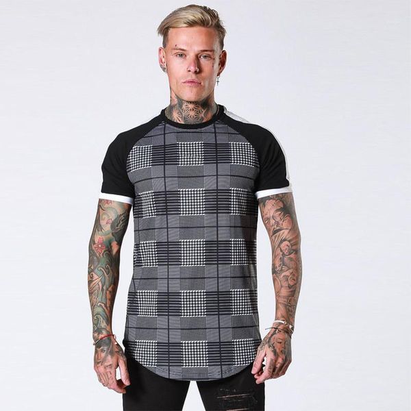 

fashion pullover short sleeve mens tees casual active males clothing plaid panelled print mens designer tshirts, White;black