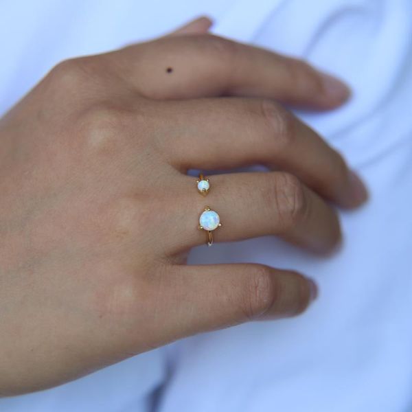 

2020 fashion simple two opal openning delicate rings for women girls tiny elegant shinny midi finger wholesale ring, Golden;silver
