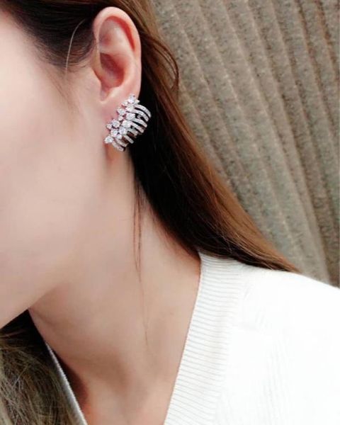 

zakol luxury trendy brand brincos cubic zircon white color flower jacket earrings for women girl christmas gift jewelry002, Golden;silver