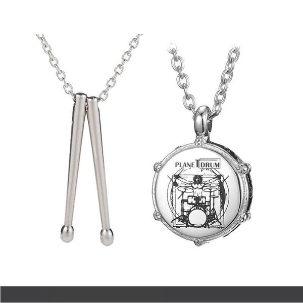 

stainless steel men's fashion necklaces music rockers hiphop rock necklace drum and drum sticker chain pendant necklace jewelry, Silver