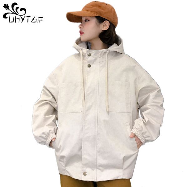

uhytgf women basic jackets spring autumn college style jacket female casual coats plus size loose hooded coats fashion x266, Black;brown