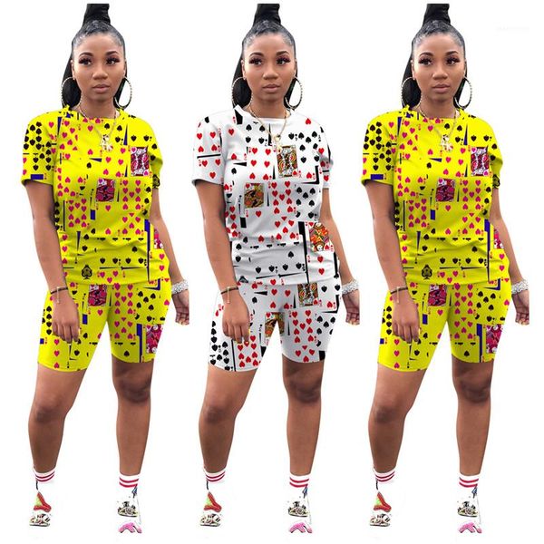 

shorts set playing cards print designer tracksuits dropshipping women two piece outfit summer short sleeve tshirt, Gray