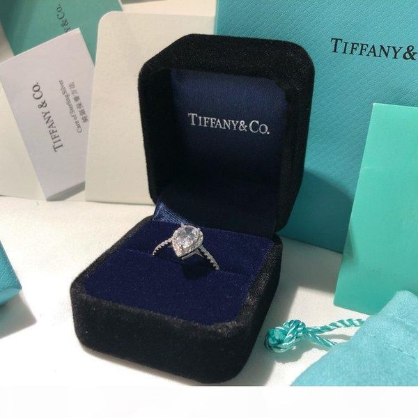 

women jewelry 925 silver diamond ring brand luxury high carbon diamond tear drop shape simple ring couple customization original box