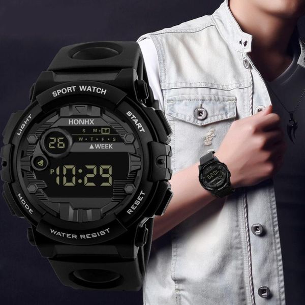 

honhx luxury men digital led watch date sport outdoor electronic luminous display mirror alarm clock watch waterproof black, Slivery;brown