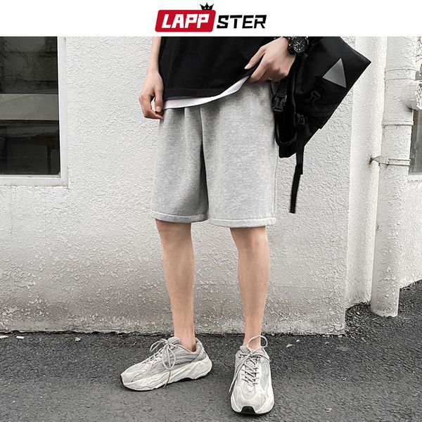 

men's shorts lappster solid cotton men summer 2021 knee length high waist sweatshorts hip hop casual sweatpants plus size joggers 5xl, White;black