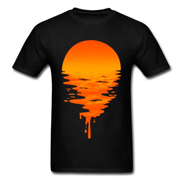 

watercolor drawing sunset scene t-shirts for men hawaii beach glistening tshirt orange color shirts summer new men's t shirt