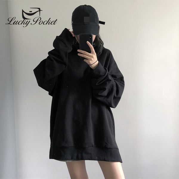 

women autumn new fashion oversize long solid color sweatshirt female casual loose black hoodies ladies brand cotton ml530