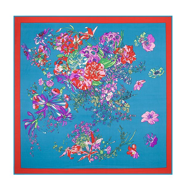 

100cm square scarf floral design print twill 100% silk scarf women scarves kerchief for ladies fashion winter shawl, Blue;gray