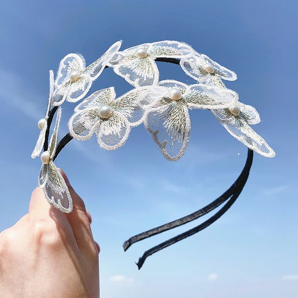 

hair bun maker ins headband south korea model butterfly bands fairy headdress online celebrity versatile tulle accessories vintage, Brown