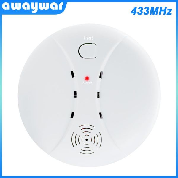 

awaywar 433mhz детектор дыма беспроводной пожарной защиты сигнализации датчики для смарт-безопасности дома сигнализация простота установки, Black;white