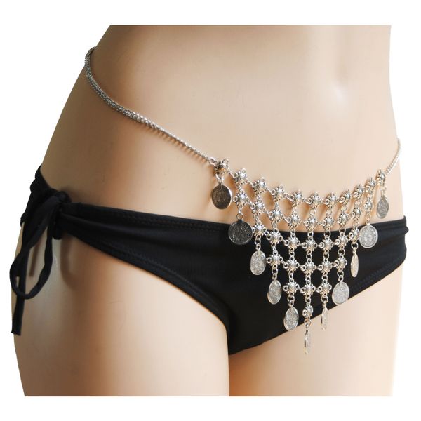 

fashion ethnic style coin tassel waist chain body accessories for women, Silver