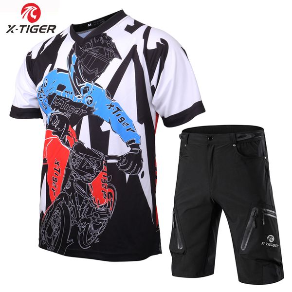 

x-tiger brand cycling jerseys set quick-dry sports wear anti-uv cycling jerseys bike dh shirt downhill set bike shirt uniform, Black;blue