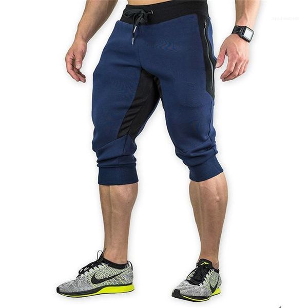 

mens fittness jogger shorts casual sports shorts for men summer pencil shorts pants hit color capris, White;black