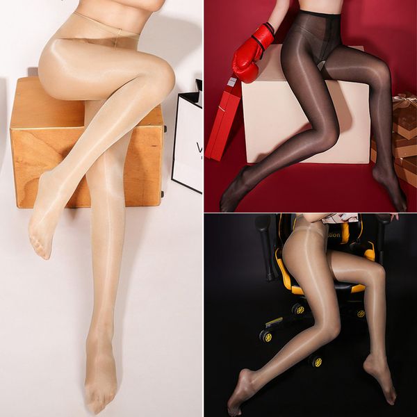 

oil shiny open crotch pantyhose stockings for women smooth high waist see through high elastic crotchless pantyhose tights, Black;white