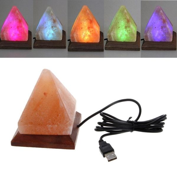 

triangle hand carved usb wooden base himalayan crystal rock salt lamp air purifier night light